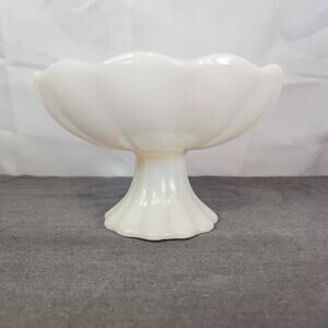 Fire King Anchor Hocking Glass IVORY Open Compote Pedestal Bowl 3.75" tall